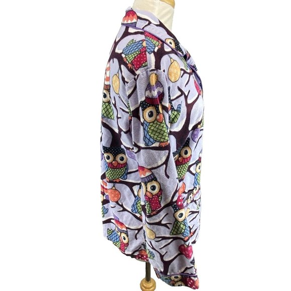 Nick & Nora Medium 2 Piece Flannel Pajamas Owls Purple Long Sleeves Warm - Picture 5 of 10